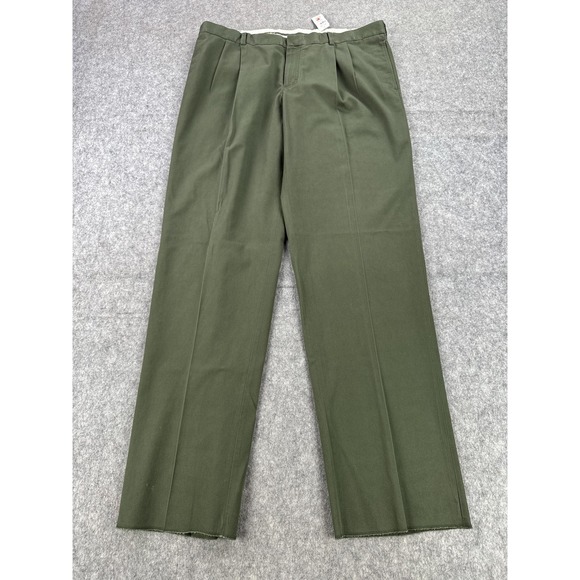 L.L. Bean Other - LL Bean Chino Pants Mens 42 Loden Army Green Pleated Standard Fit Unhemmed